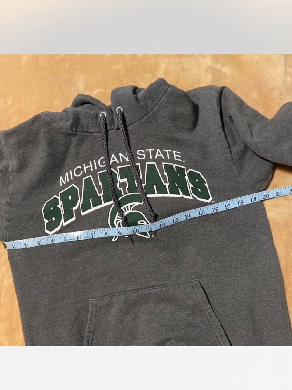 Hanes Charcoal Gray Hoodie with Green Michigan State Spartans Logo Sz S